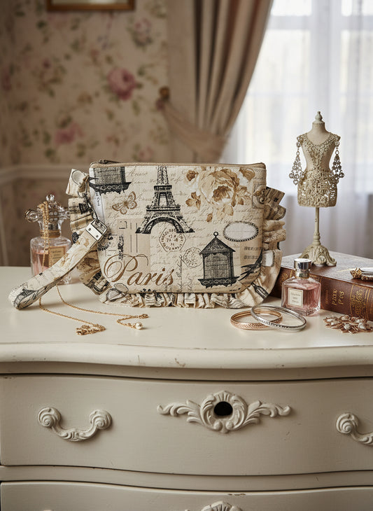 Quilted Wristlet Clutch Purse- Paris